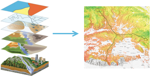 Stacked layers and a map Stacked layers and a map